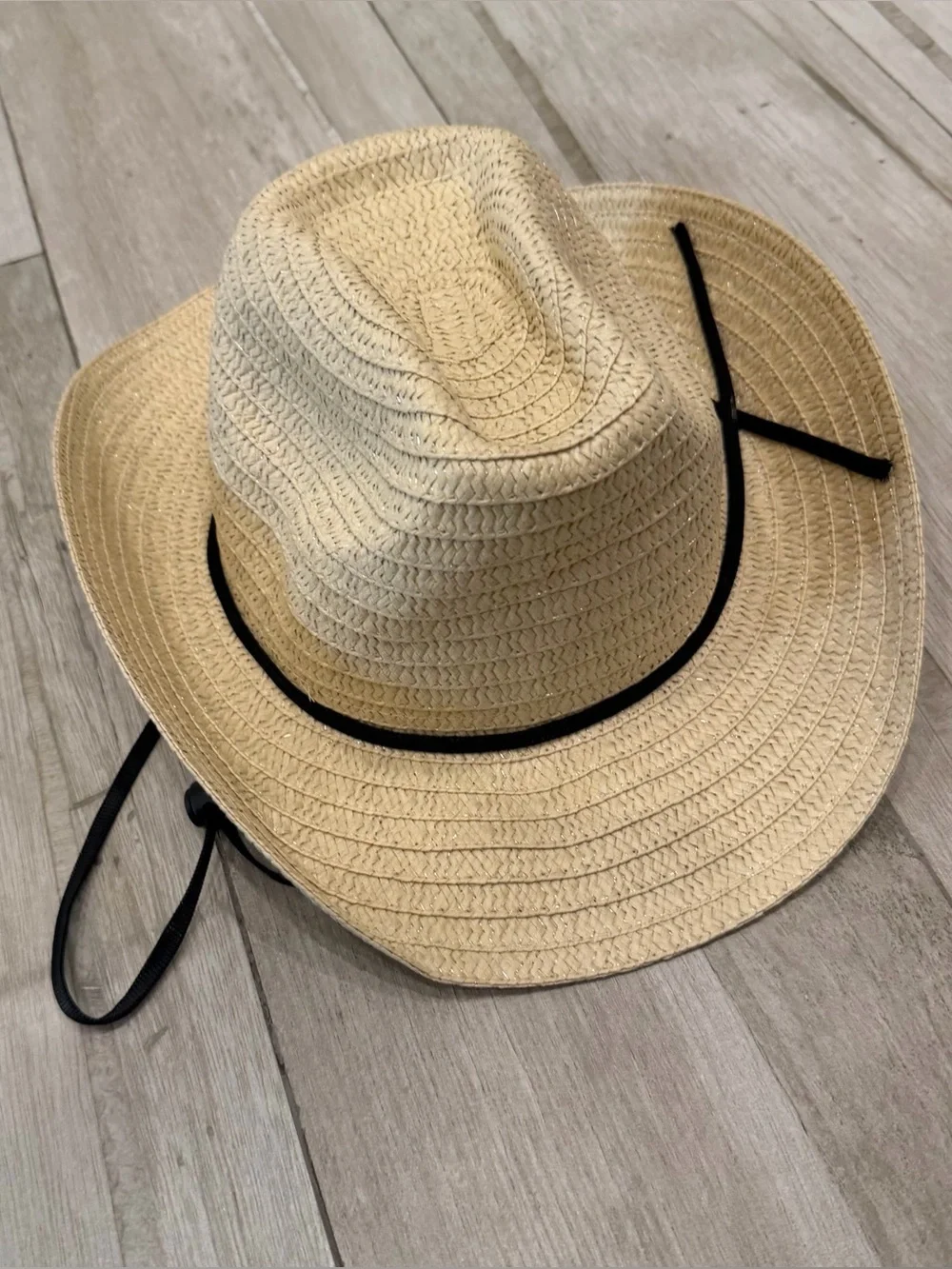 Kids Straw cowboy western Sun Hat with Black Chin Strap - Natural